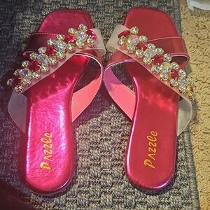 Dazzle Women's Red Embellished Sandals